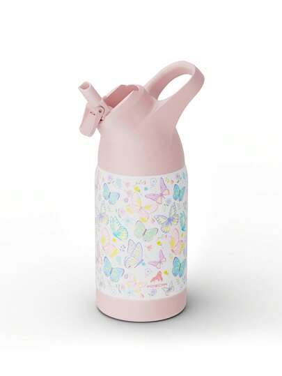 14盎司儿童不锈钢保温水瓶，带吸管和提手，双层真空隔热，保冷长达36小时，Tritan材质防漏瓶盖，适合运动、旅行和上学使用。