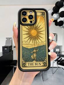 1 件金色太阳装饰卡片图案手机壳，带镜头保护设计，防震，兼容 Apple///OPPO/Realme/Infinix - 黑色 - 查看 3