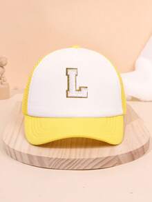 1PC Yellow Mesh Boys And Girls 26 Letter Trucker Hat For Outdoor Fun And Play Sun Protection For Boys And Girls Back To School Daily Wear, Holiday Gift - Yellow - View 35