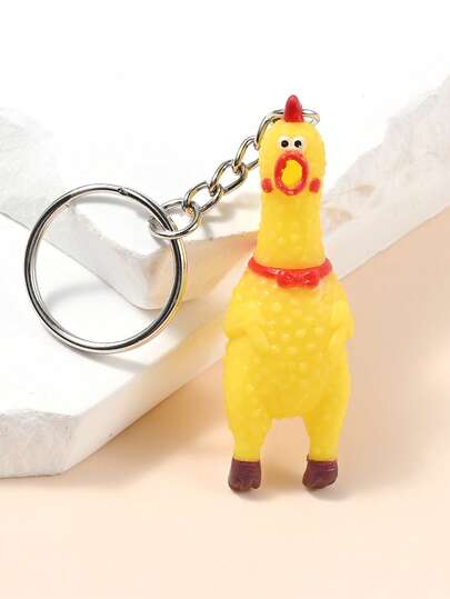 1PC Mini Chicken Keychain, Mini Squeezing Scream Chicken, Mischievous, Novelty And Fun Pendant, Creative Cute Cartoon Stress Relieving Keychain Gift Rope Zipper Charm Car Keychain Bag Charm, Scream Chicken Keychain, Suitable For Mothers, Lovers