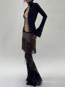 1 件波西米亚 PU 皮革长流苏腰带，适合女士，复古美式牛仔朋克性感 Y2K 美学腰带，百搭，适合搭配裙子、牛仔裤、西装，适合日常、约会、假日夏季、学校秋季、秋季、万圣节 - 彩色 - 查看 4