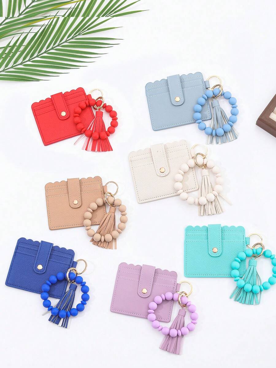 Cartera con flecos, monedero con muñequera, unicolor, estilo de moda, portátil, resistente a los arañazos, monedero con muñequera, portador de tarjetas de identificación para mujer, cartera, cartera mini, monedero