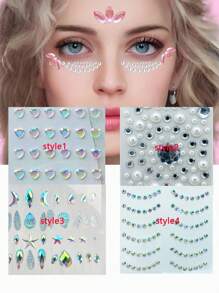 1pc Rhinestone Stickers, Stick On Glitter Face Gems, Adhesive Beads, Heart, Shell, Starfish, Moon, Pearl, New Design For Eye, Makeup, Decoration, Clothing And Crafts For Woman Girls, Party, Music Festival