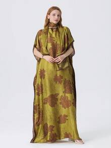 1pc Women Beach Accessories Spring/Summer New Striped Floral Printed Beach Bikini Cover-Up Sunscreen Shawl Satin Robe + Headscarf Set, Suitable For Travel And Daily Use - Multicolor - View 16