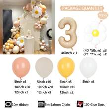 40" Caramel Number Balloon Set, Daisy Flower Balloon Set, Suitable For Wedding, Birthday Party, Anniversary