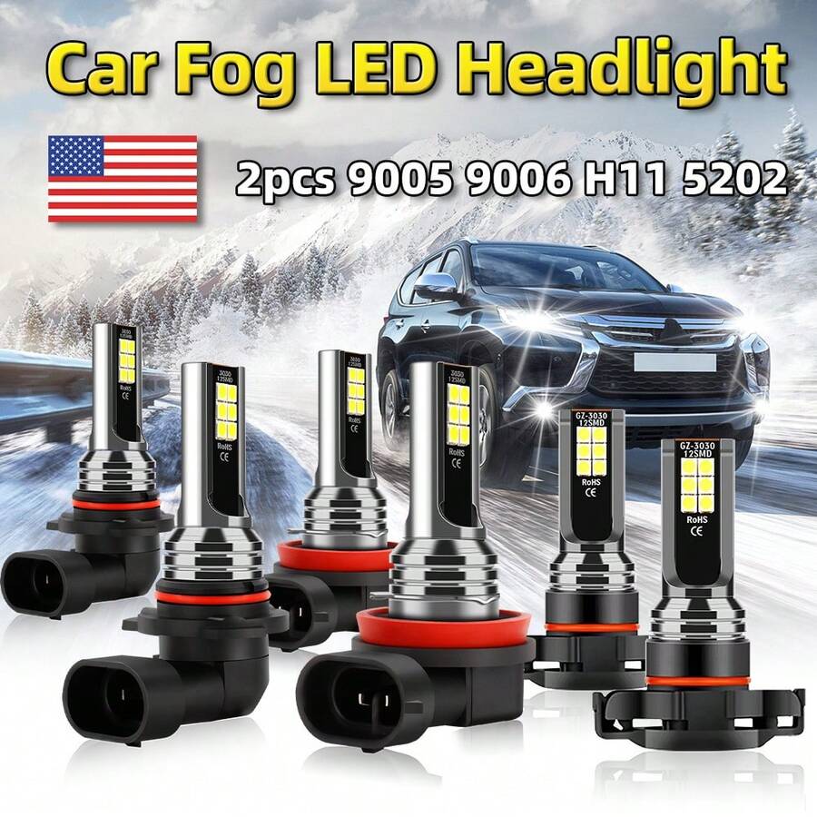 2pcs 9005 9006 H11 5202 Upgraded 300% Ultra Bright LED Headlight High/Low/Fog Light Bulbs 6000K Cool White 25000LM LED Bulb Plug And Play - 黑色 - 查看 1