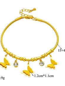 1pc Life Tree Pendant Rhinestone Stainless Steel Delicate Chain Bracelet, Fashionable & Versatile Design, Suitable For Daily Wear - Golden - View 4