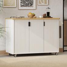 MERAX 51" Fluted Kitchen Island With Drop Leaf, Farmhouse Accent Kitchen Island On Wheels With Internal Storage Rack, Rolling Kitchen Cart With Towel Rack For Kitchen, Dining Room, White Ash - 白色 - 查看 1