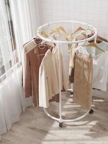 1pc Thick Circular Rotating Clothes Storage Hanging Rack, Floor Standing With Wheels, Easy Drying Rack, Multi-Functional Multi-Layer Metal And PP Clothes Rack, Suitable For Home And Retail Space Garment Storage And Display, Balcony Drying Rack, Clothes Store Display Rack With Wheels, Applicable To Room, Living Room, Balcony, Office - Multicolor - View 4
