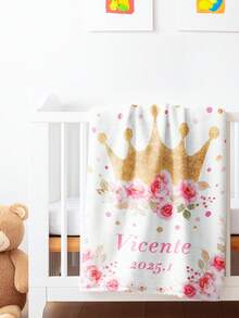1pc Personalized Name Printed Throw Blanket,Pink Rose Crown With Comfortable Soft Blanket For Girl Boy Great Holiday Gift For Daughter,Son,Classmates, Friends, Family And Lovers, Used For Nap, Camping, Travel,Mother's Day Gifts, Father's Day Gifts,Children's Day - Multicolor - View 4