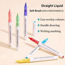 علامات طلاء أكريليك، مجموعة 9 قطع من أقلام الطلاء الأكريليك ذات فرشاة ناعمة ، مع 14 لون احترافي للرسم على الصخور والسيراميك والخشب والقماش والزجاج والحجر والقماش وصناعة البطاقات والأدوات الفنية الرجوع إلى المدرسة