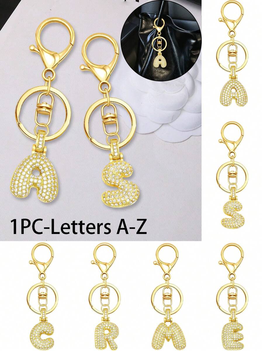Spring & Summer Essential - Gold Letter Keychain, Unisex, Shiny A-Z Letter Keychain Pendant, Suitable For Backpacks, Handbags, Car Keys, House Keys, Suitable For Dates, Study, Vacation, Beach, Work, Commuting, And Also A Fashion Gift For Mother's Day, Bag Charm.