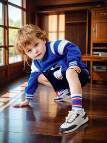 Zapatos de entrenamiento de carreras de los niños Niños personalizados pops zapatos casuales 2024 explosivo niños ins estilo sneakers|Color de colisión blanco y negro + etiqueta digital retro|Kindergarten marea desgaste fresco