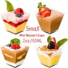 10/25/50//100/200Pcs,2oz/60ML Mini Plastic Dessert Cups With Spoons Small Square Glitter Clear Banana Pudding Cups Serving Tasting Bowls For Appetizer Birthday Wedding Party Gold And Transparent - Transparent - View 1