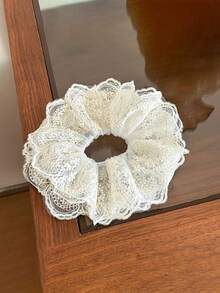 New Korean Style White Lace Scrunchie, Elegant & Charming, Simple French Ponytail Hair Tie Scrunchy Hair Ties - White - View 7