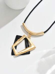 1 件休闲朋克摇滚风格黑色和金色几何吊坠项链，创意 &