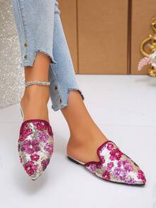 Plus Size (US 5-12) Fashionable Pointed Toe Sequin Flat Slip-On Loafer Women Shoes, Suitable For Spring, Summer And Autumn,Mule - Rose Gold - View 3