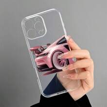 1 pieza Funda de teléfono móvil con diseño de auto rosa, cubierta de teléfono protectora impresa con UV, apta para 11 12 13 14 15 16 Pro Max XR X/XS 7 8 Plus SE Mini, diseño creativo personalizado