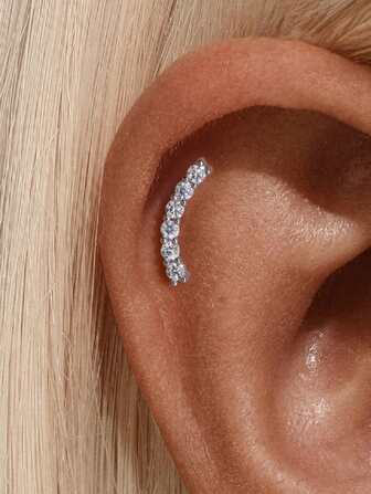EleRunis 1PC 925 Sterling Silver Single Row Rhinestone 16G Flat Back Cartilage Helix Piercing Fine Jewelry For Daily Wear Wedding Party Engagement Anniversary Valentine's Day