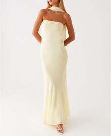 Womens Floral Strapless Dress Y2k Backless Sleeveless Tube Maxi Long Dresses Sexy Mesh Bodycon Summer Beachwear - 黃色 - 查看 4
