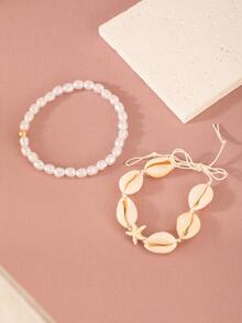 Bohemian Ocean Fan Besson Stone Starfish Soft Ceramic Pearl Elastic Women's Foot Chain 2 Pieces Set C Type Bead Rope Randomly - Multicolor - View 8