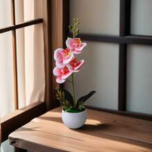 1 盆仿真蝴蝶兰盆栽，逼真的仿真兰花盆栽，适合居家、酒店、办公桌摆设，配塑料花盆 - 1盆人造蘭花盆栽 - 查看 13