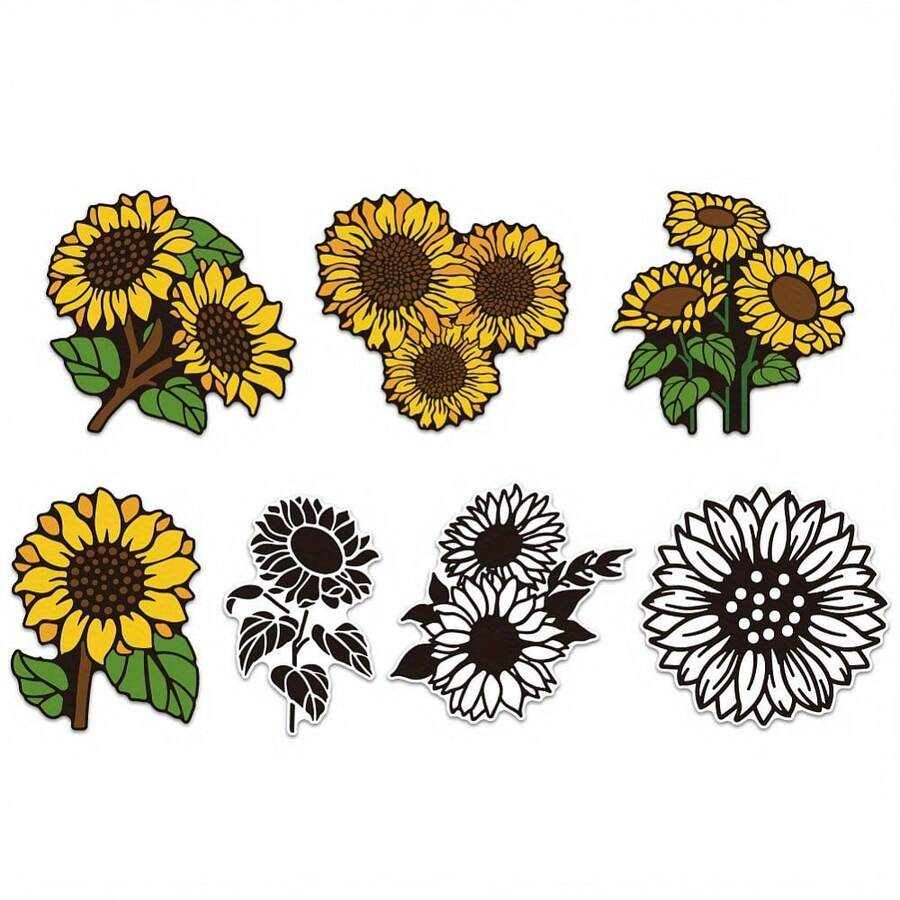 MAGICALCUTDIE 1 set de 7 piezas Juego de calcomanías de girasol para auto, calcomanías de girasol impermeables para decoración de vehículos, calcomanías reflectantes de flor de girasol, calcomanías para limpiaparabrisas para ventana, parachoques, portátil de 5.82x6.10 pulgadas - Multicolor - Ver 1
