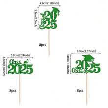 24pcs Class Of 2025 Cupcake Toppers Glitter Graduation Cap Cupcake Picks For 2025 Graduation Theme Party Cake Decorations Supplies - Multicolor - View 4