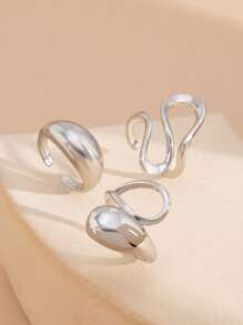 3 pièces/Set d'anneaux ouverts en métal à motif géométrique goutte d'eau, bagues de luxe élégantes pour mariages, fêtes, femmes, couples, anniversaires, cadeau polyvalent