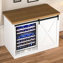 Bvldfamly Farmhouse Coffee Bar Cabinet With Fridge Space, 49.2" Fridge Cabinet With Sliding Barn Door, Kitchen Buffet Sideboard With Wine Rack, Glass Holder, Power Outlets, Dining Room Living Room, White - White - View 3
