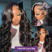 30 Inch Body Wave Lace Front Wigs Human Hair 200% Density, 13x6 HD Transparent Lace Frontal Wigs Human Hair Glueless Brazilian Virgin Wig For Women Pre Plucked Bleached Knots With Baby Hair - Natural Black - 查看 4