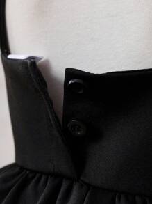 0 - 3 Years Baby Girls' Elegant Sleeveless Dress, Black Skirt With Oversized White Flower Accent