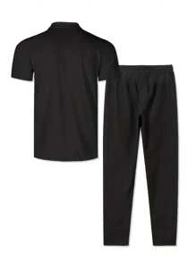 SUKSIO Men's Fashion Casual Polo Shirt Set, Casual Lapel Zipper Polo Shirt And Casual Pocket Drawstring Trouser Set, Everyday Casual Street