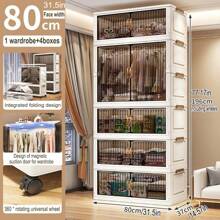 Foldable Wardrobe Storage Cabinet, All-In-One Clothes Organizer Closet For Adult And Children Bedroom