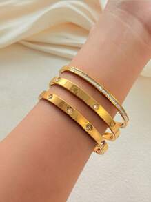 1pc Tainless Steel Bracelet For Men And Women Four Seasons Personalized Design Bracelet,Jewelry Gold Jewelry Jewelry Women Bracelets Accessories Women Stainless Steel Jewelry Bracelets For Women Western Jewelry Stainless Steel Simple Niche Diamond Set