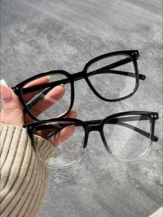 2 piezas Gafas con marco cuadrado, lente plano, de moda y sencillas, adecuadas para atuendos de campus y como regalo de pareja
