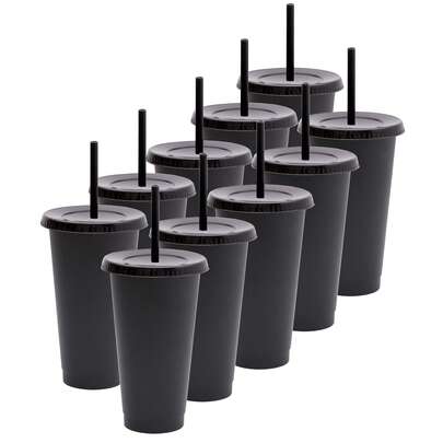 Paquete 10 Vasos Reusables Con Popote Para Bebidas Frías 24 Oz