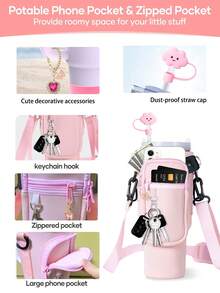 1set 40 Oz Case With Adjustable Shoulder Strap And Straw Hat Accessories,Double Storage Bag, Compatible With Stanley 40oz 30oz Tumbler,Neoprene Bottle Sleeve Pouch With Adjustable Shoulder Strap, Cup Accessory For Outdoor Activities, Office, Travel, Gifts, Sportss, Carry-On Bottle Accessory