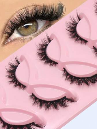 NAIJEMA 5对/包猫眼假睫毛狐狸眼天使人造貂皮超大卷翘蓬松假睫毛6D假睫毛自然妆效