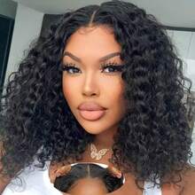 Put On And Go No Glue Glueless Wigs Human Hair Pre Plucked Pre Cut 13x4 Lace Front Wigs For Black Women Glueless Water Wave 200 Density  Deep Curly Bob Wig Human Hair For Beginners - Natural Black - 查看 6