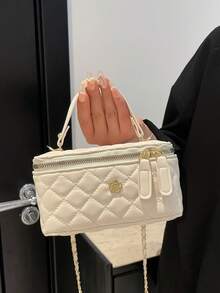 新款顶部手柄盒状包，简约时尚单肩包和斜挎包 - 白色 - 查看 3