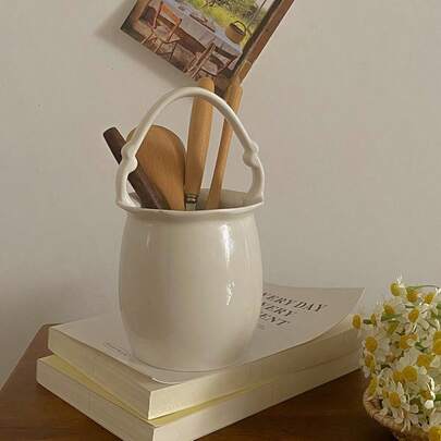 1 szt. Wielofunkcyjny ceramiczny pojemnik na przybory i wazon z uchwytem, może służyć jako wazon na kwiaty, niezbędny element do przechowywania w kuchni i domu