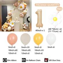 40" Caramel Number Balloon Set, Daisy Flower Balloon Set, Suitable For Wedding, Birthday Party, Anniversary