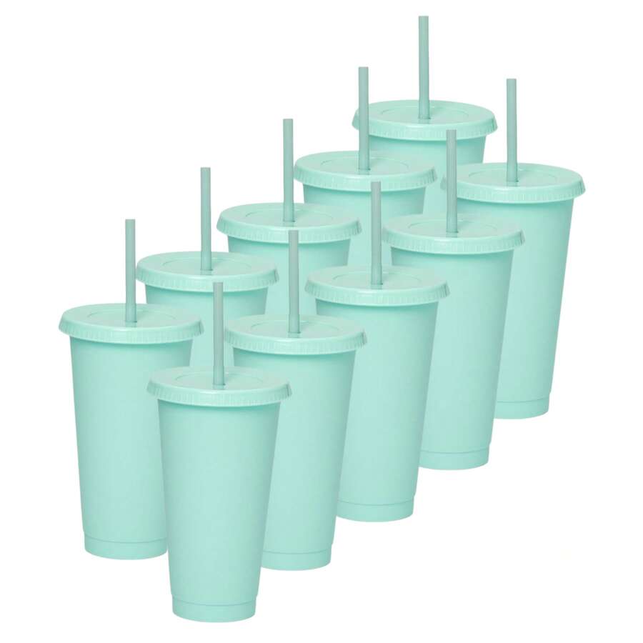 Paquete 10 Vasos Reusables Con Popote Para Bebidas Frías 24 Oz