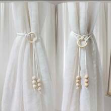2 Pieces Of Wood Bead Curtain Tieback Boho Wood Ring Curtain Tiebacks Curtain Holdbacks For Wall Curtain Ties Curtain Tie Backs With Hooks For Boho Decor Bedroom Decor Nursery Decor