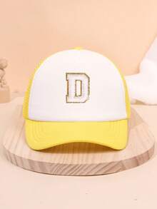 1PC Yellow Mesh Boys And Girls 26 Letter Trucker Hat For Outdoor Fun And Play Sun Protection For Boys And Girls Back To School Daily Wear, Holiday Gift - Yellow - View 78