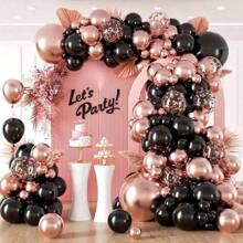 123pcs Rose Gold And Black Balloon Arch Kit, Metallic Rose Gold And Black Balloons In Various Sizes With Confetti Balloons, Suitable For Wedding, Graduation, Baby Shower, Birthday Party Decoration