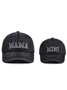 2 Pcs Mama Mini Letter Embroidered Baseball Cap, Matching Mother-Child Outfit Suitable For Outings - MAMA+MINI Black - View 1