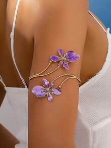 1pc Fashionable Enamel Floral Decor Arm Cuff, Suitable For Women's Party, Banquet, Cocktail Attire And Gift