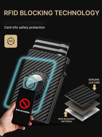 A Men's Ultra-Thin RFID Protection Wallet, Business-Style Aluminium Cardholder, Compact And Lightweight, Multifunctional Coin Pocket, Pop-Up Cardholder, High-Quality Synthetic Leather, Carbon Fibre, Smart, Slim, 9-14 Card Capacity | With ID Window, Suitable For Fathers, Husbands, Brothers, Partners, The Best Gift, Ideal For Travel, Camping And Daily Use.